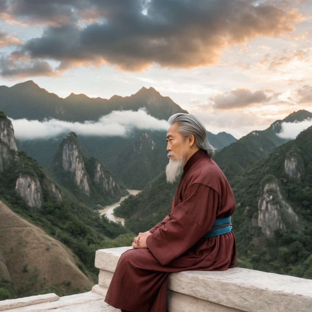 Laozi in misty mountains